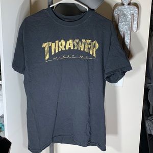 Thrasher t shirt with gold logo. Large
